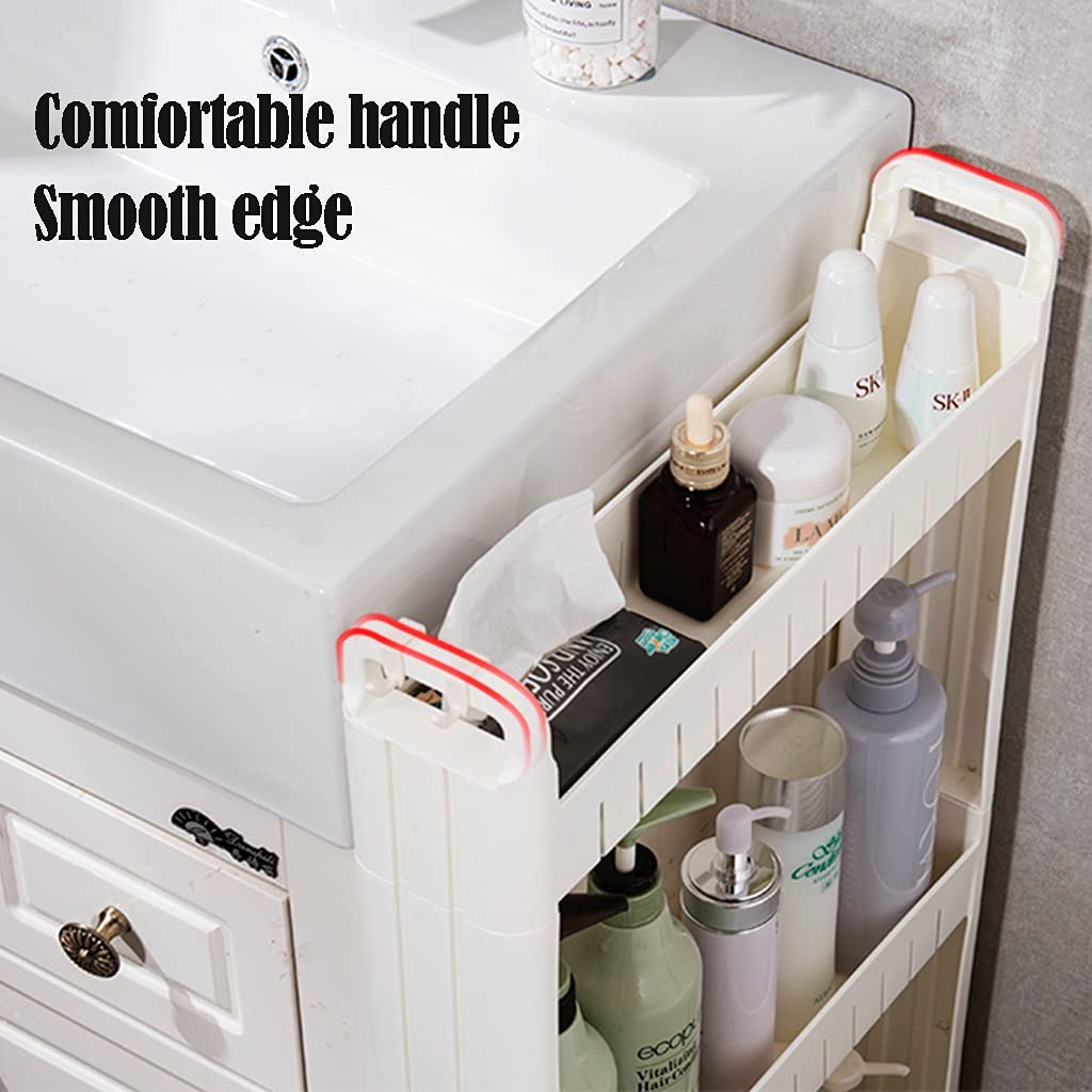 Chariot De Rangement Mince 3/5 Niveaux, Chariot À Roulettes, Organisateur D'étagères De Rangement Mobile Pour Bureau De Buanderie De Salle De Bain De Cuisine, Plastique, Blanc, Largeur 10cm,3 Niveaux