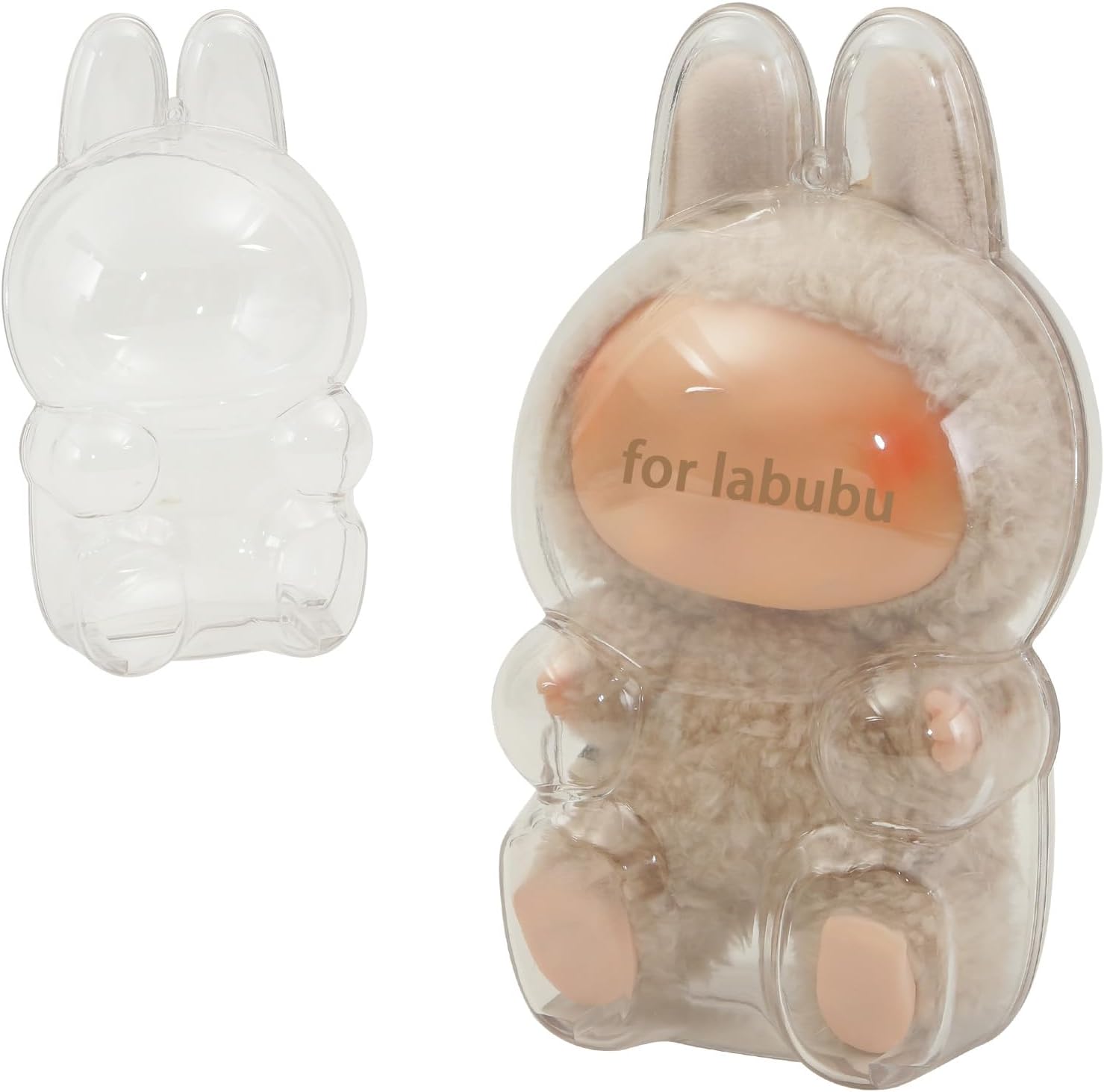 Protective Case for LABUBU, Clear Figure Display Bag with Keychain, Plastic Protective Cover, Storage Transparent PVC Bag Hanging Model (Doll Not Include, Style B Sitting)