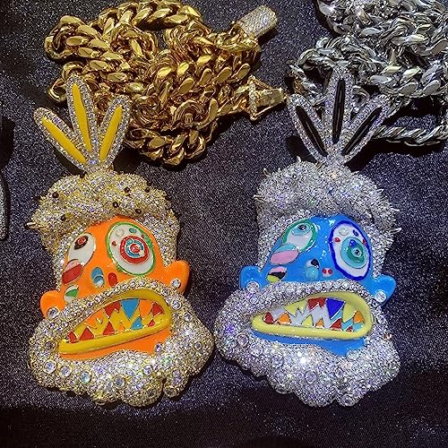 ICEDIAMOND Cold Enamel Painted Abstract Art Mysterious Tribe Chief Pendant Cuban Chain Necklace, Iced Out Bling CZ Diamond Gold Plated Hip Hop Charm Jewelry for Men3