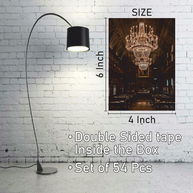Image of POSTERONN Dark Academia Wall Collage Kit 54 Premium 4x6 Cardstock Posters Vintage Aesthetic Wall Art for Bedroom Study Office Decor Photo Cards with Glue Dots Classic Gallery Set