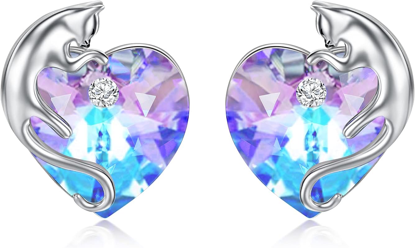 AOBOCO 925 Sterling Silver Cute Cat Studs Earrings for Women