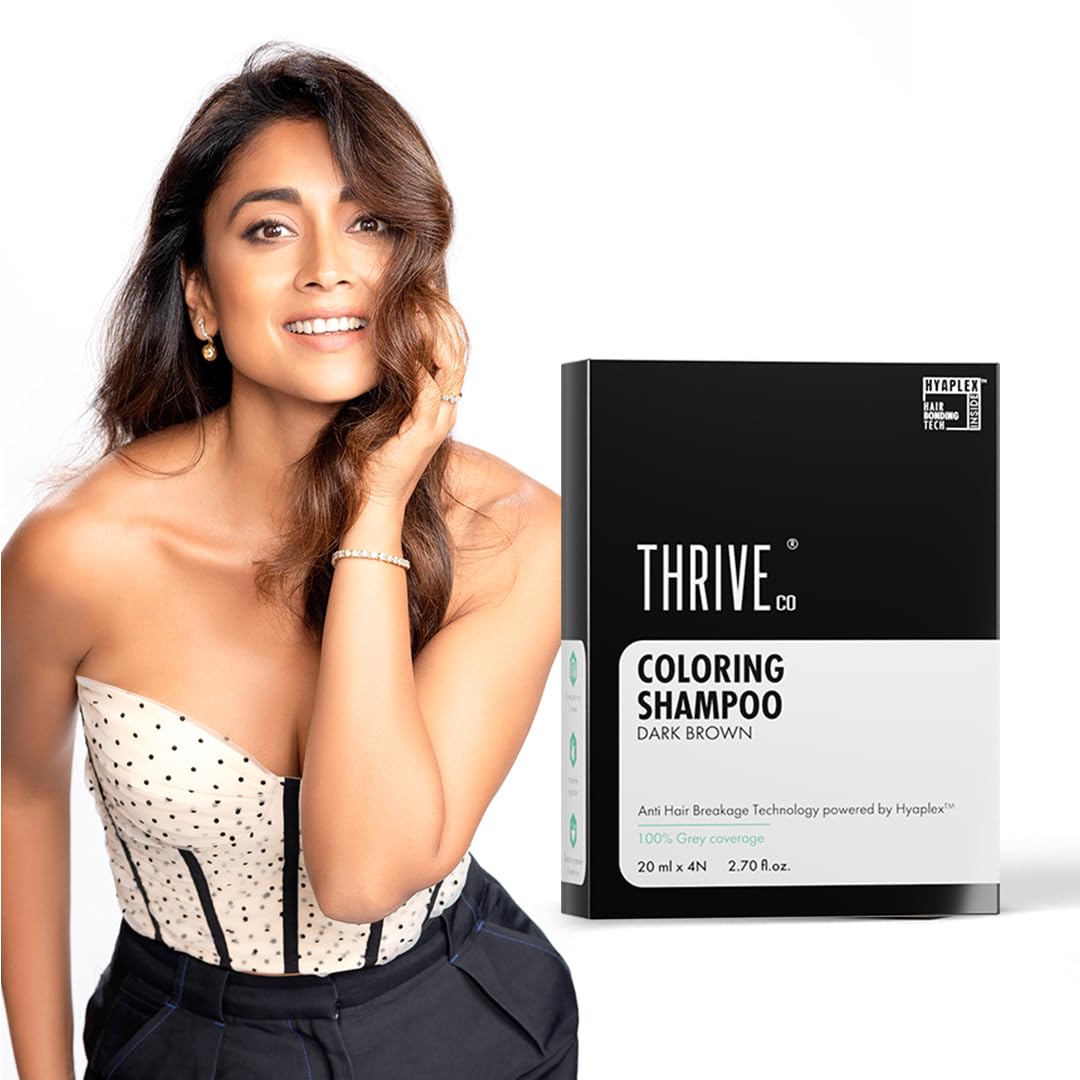 ThriveCo Hair Coloring Shampoo, Dark Brown | 5-Minute Instant Hair Dye Color Shampoo | 100% Coverage for Grey Hair | Ammonia-Free, Long Lasting | Glossy Finish with Hyaplex™ | for Men & Women | Pack of 4 x 20ml (80ml)