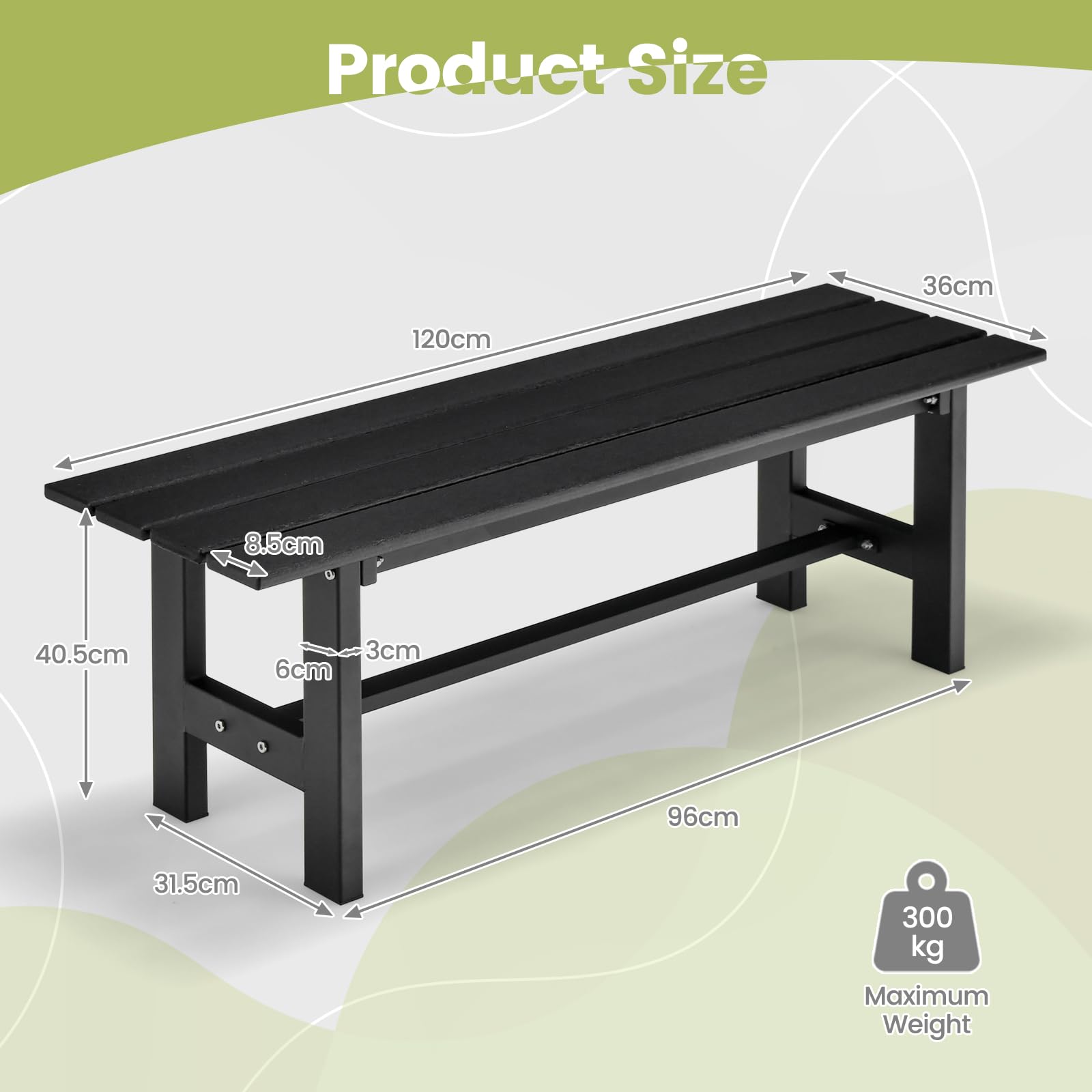 GIANTEX Panchina da Giardino 2 Posti 120x34,5x40 cm Telaio in Metallo Verniciato a Polvere Nero