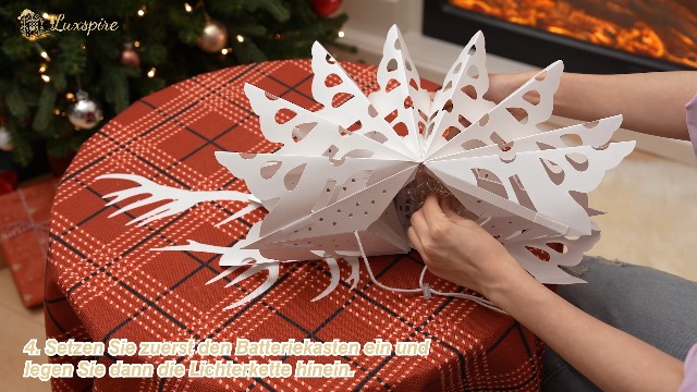 Darryy Beleuchteter Papierstern 75 Cm – Mit 5 M Lichterkette, Warmes Licht, Faltbar, Für Deko & Nachtlicht