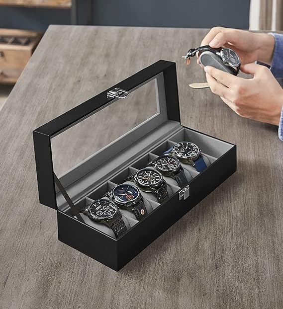 KIDIIG Modern 6 Slot Leather Watch Box Display Case Organizer Glass Jewelry Storage Watch Case/Mens Watches Storage/Large Watch Holders/Men’s Watch Display Stand (B0D73NFZ48) Amazon Price History, Amazon Price Tracker