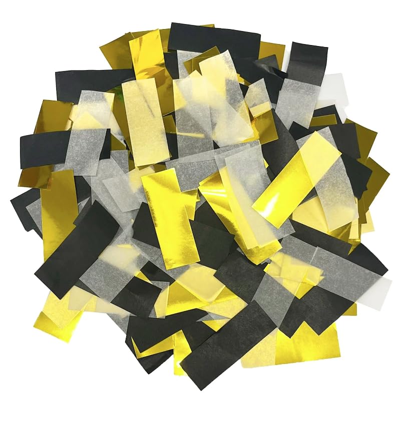 Image of Ultimate Confetti Rectangular Black White & Gold Tissue Paper Confetti 1 lb