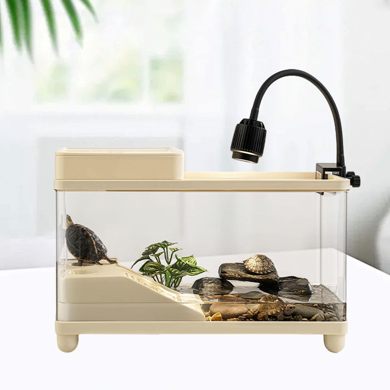 Fenteer Grande Vasca per Tartarughe, Vasca per La Riproduzione di Tartarughe, Acquario, Habitat per Tartarughe, per Piccole Tartarughe Rettili, 15,71 Pollici, Beige