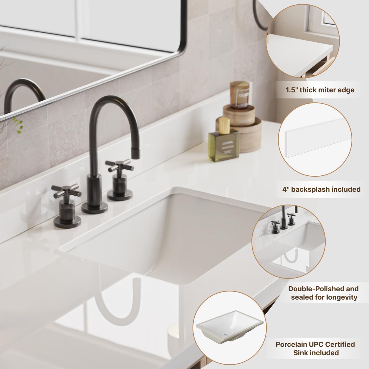 DKB Beckford 54-Inch Espresso Bathroom Vanity, Pure White Quartz Countertop & 4” Backsplash, Rectangle Sink, 2 Soft Closing Doors, 9 Dovetail Drawers, Brushed Nickel Hardware, No Mirror