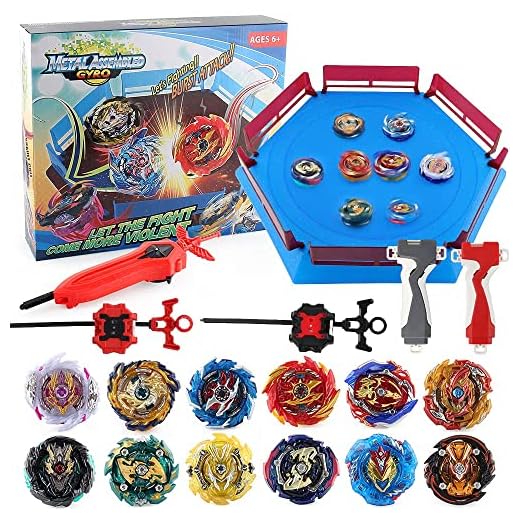JIMI Bey Battling Top Stadium Blade Battle Set, 12 Burst Spinning Tops 3 Launchers Grip 1 Arena Combat Game, Toy Gift for Kids Boys Ages 6+