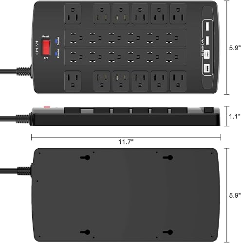 Miniatura 7 de QINLIANF - Regleta protectora de sobretensiones  Cable de extensión resistente de enchufe plano de 15 pies con 24 salidas y 4 puertos USB (1 puerto