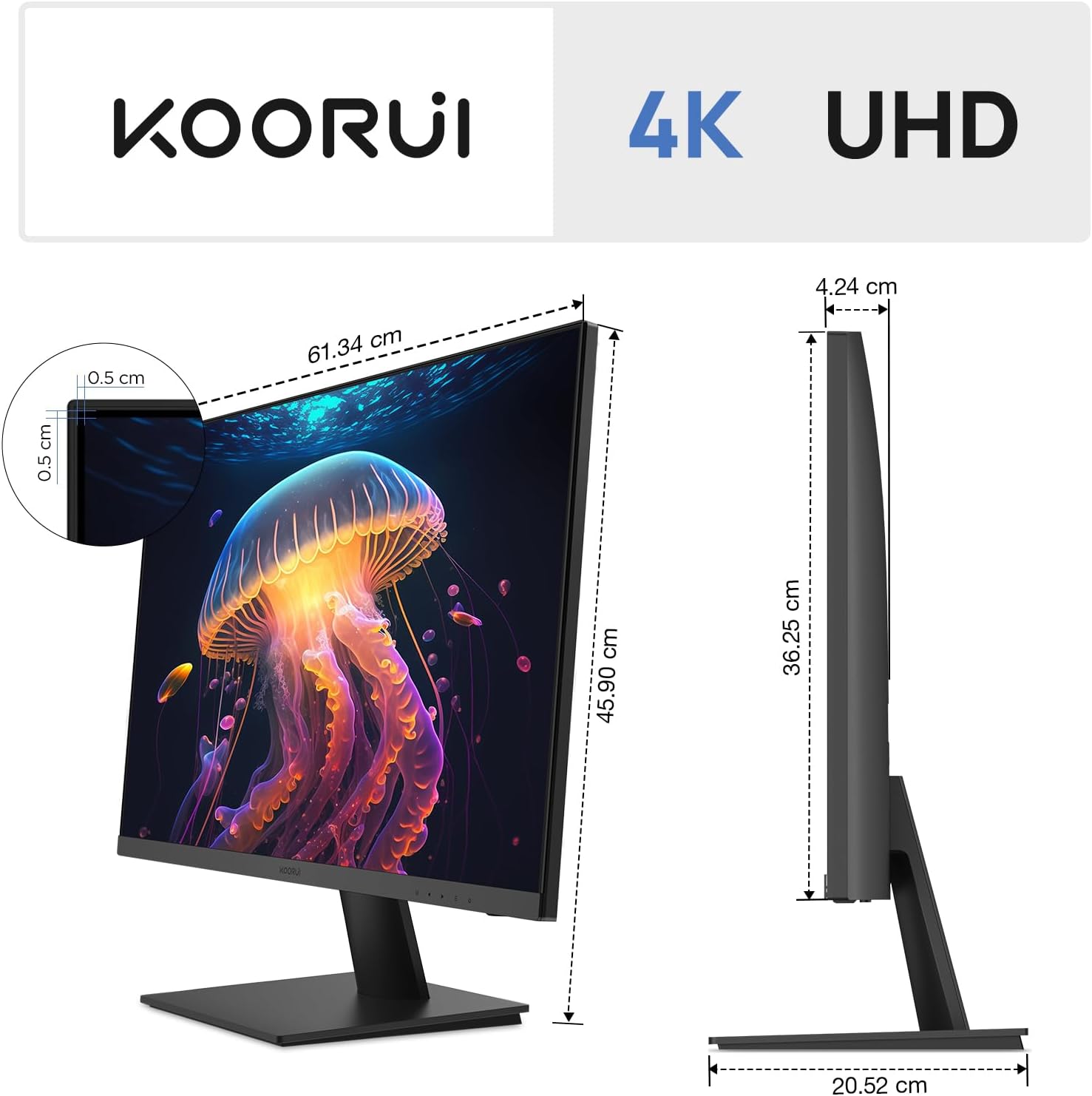 KOORUI 27 Inch 4K Monitor, UHD(3840 x 2160) IPS Computer Monitors, HDR10, 90% DCI-P3, Frameless, 2X HDMI 2.0 & DisplayPort 1.4, VESA Mountable, Eye Care, N07 - Image 4