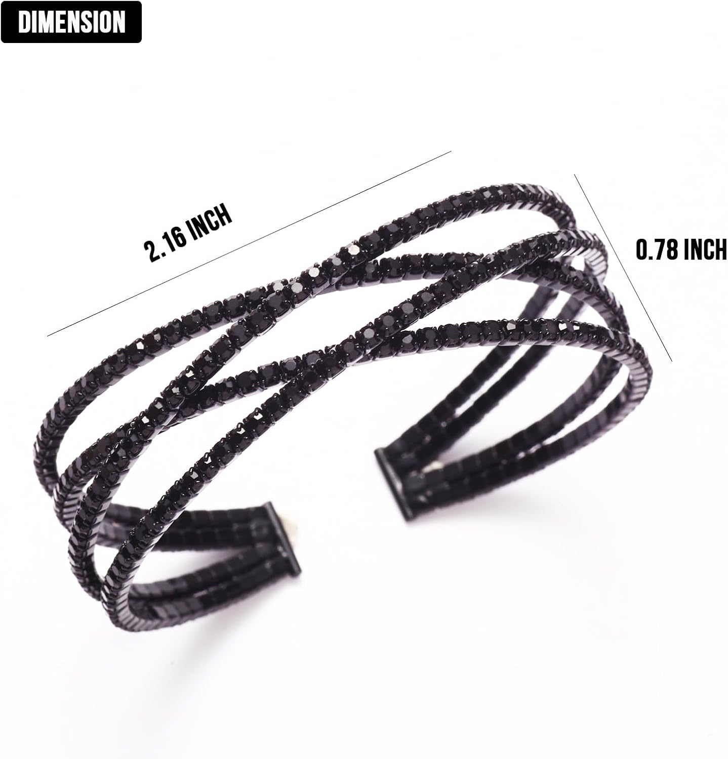 Jojomina Black Rhinestone Cuff Bracelet for Women Black Jewelry Layered Bracelets for Prom pageant Party Wedding - Image 2