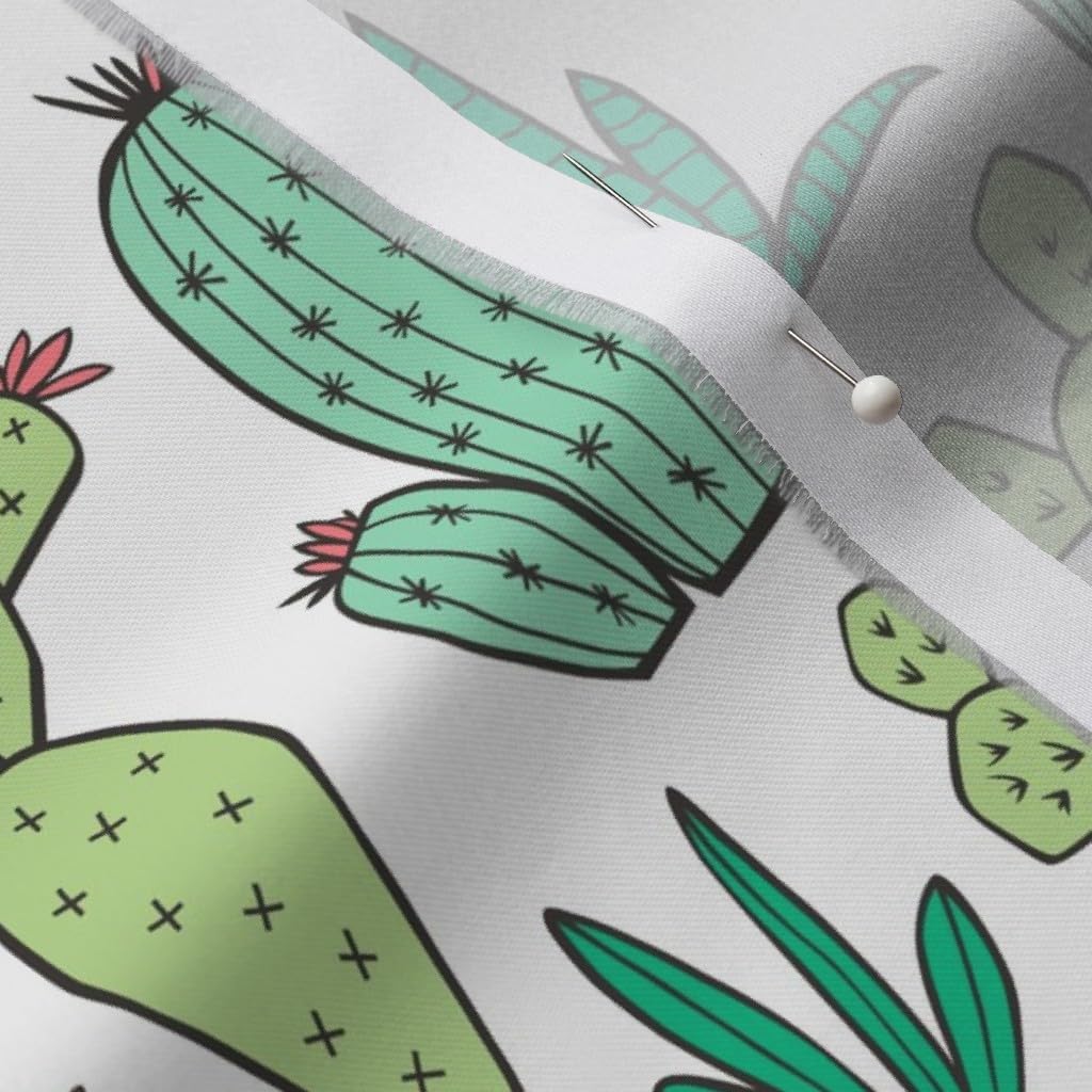 Spoonflower Fabric - Cactus White Botanical Cacti Succulents Southwestern Desert Western Printed on Organic Cotton Sateen Fabric by The Yard - Sewing Quilting Apparel Home Decor