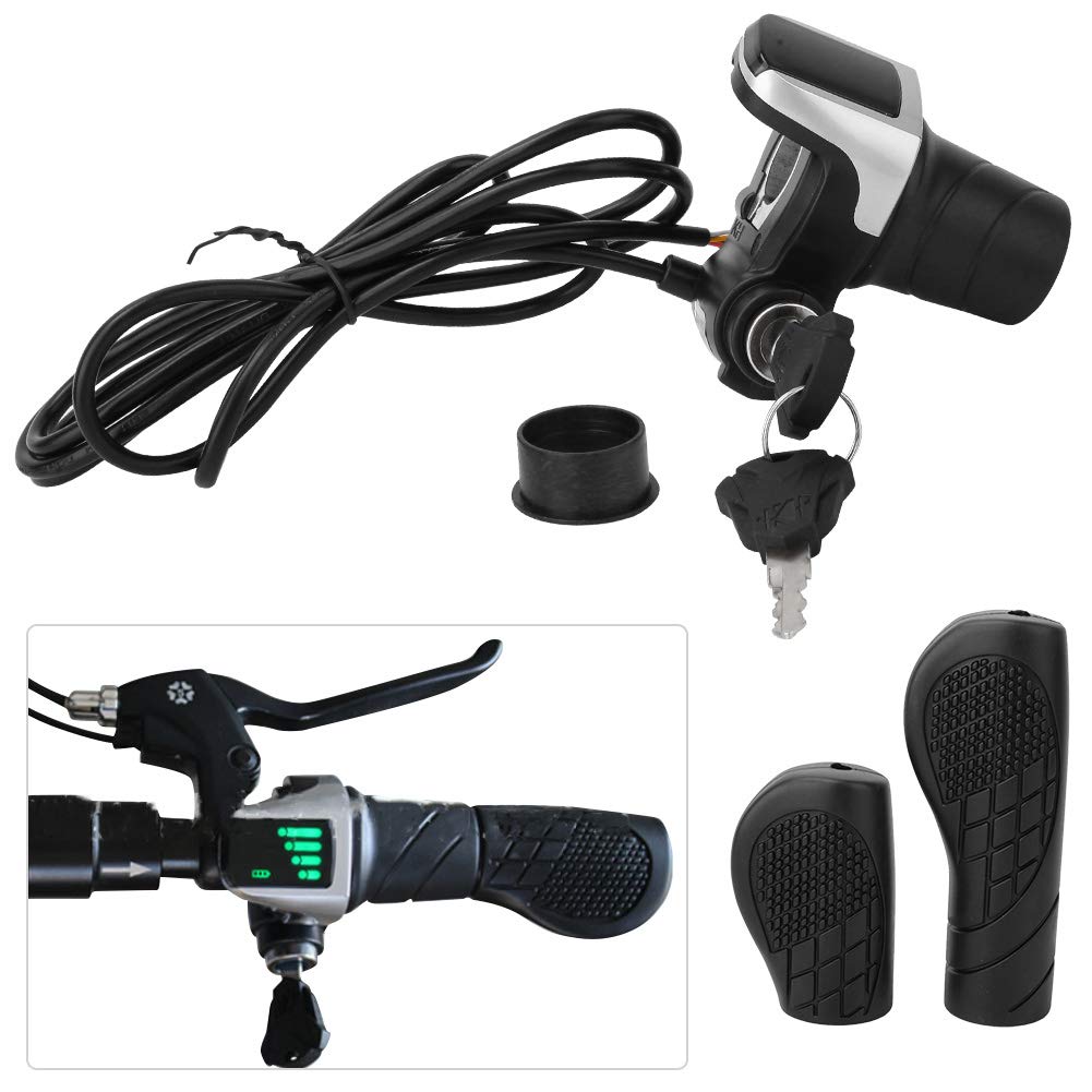 36V Acceleratore a Manopola per Bicicletta Elettrica, Twist Grip con Display LCD e Serratura a Chiave, Compatibile con Bici Elettriche Scooter Moto