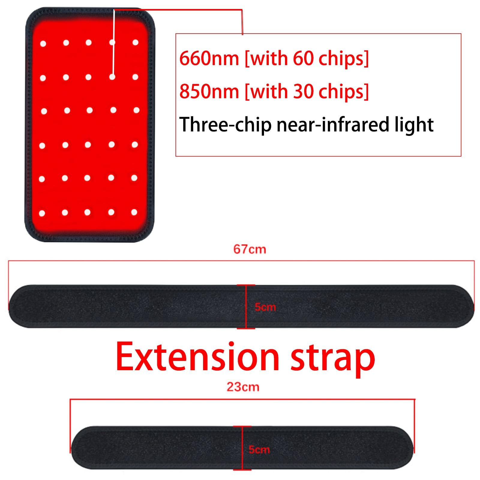 Cuscinetto a luce rossa per corpo, 60 LED a luce rossa da 660 nm e 30 dispositivi a luce infrarossa da 850 nm, 6 modalità, 19 livelli di intensità, avvolgono adatto per alleviare il dolore