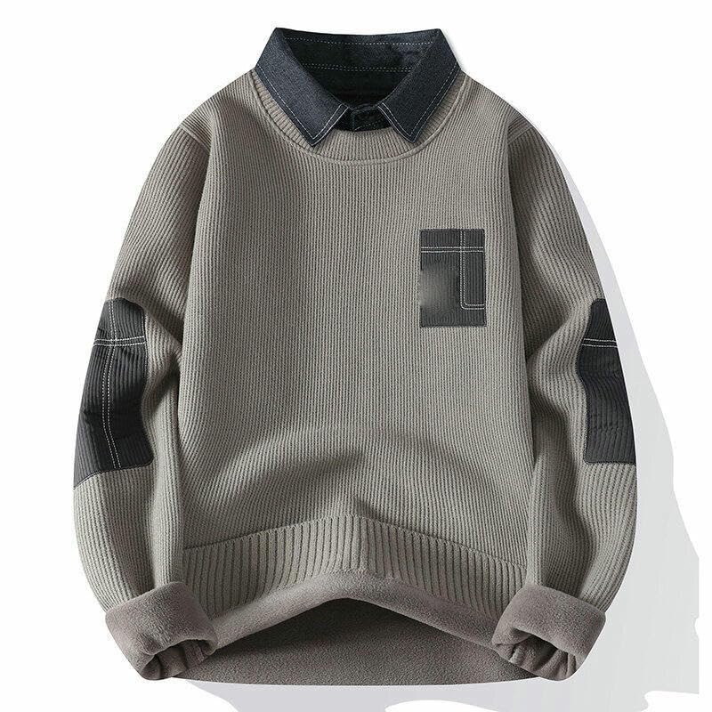 Suéter de dos piezas clásico de punto sintético gris con cuello camisa 5