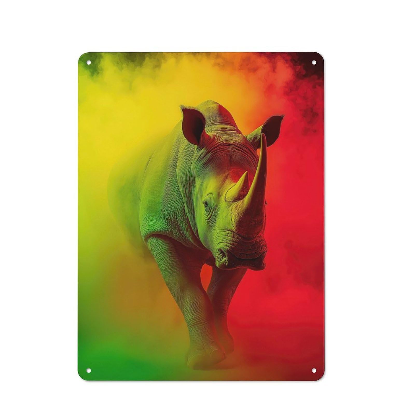Junmoney Rasta Rhino Metal Wall Sign 40X30cm Featuring For Pub Or Café, For Kitchen, Dining Room And Home Bar Wall Decor