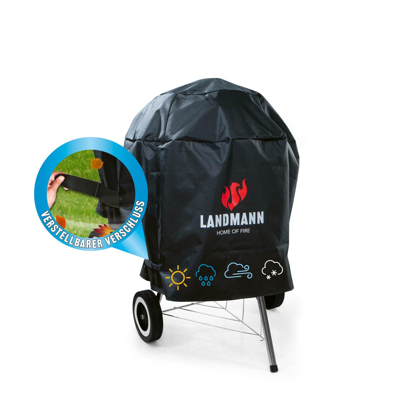 Landmann Grillabdeckung | PVC Grillzubehör - Wetterfest | Abdeckhaube für Grills | Grillhaube, Abdeckplane für Outdoor | Wetterschutzhaube für Grill - reißfest | 70x90 cm, Schwarz