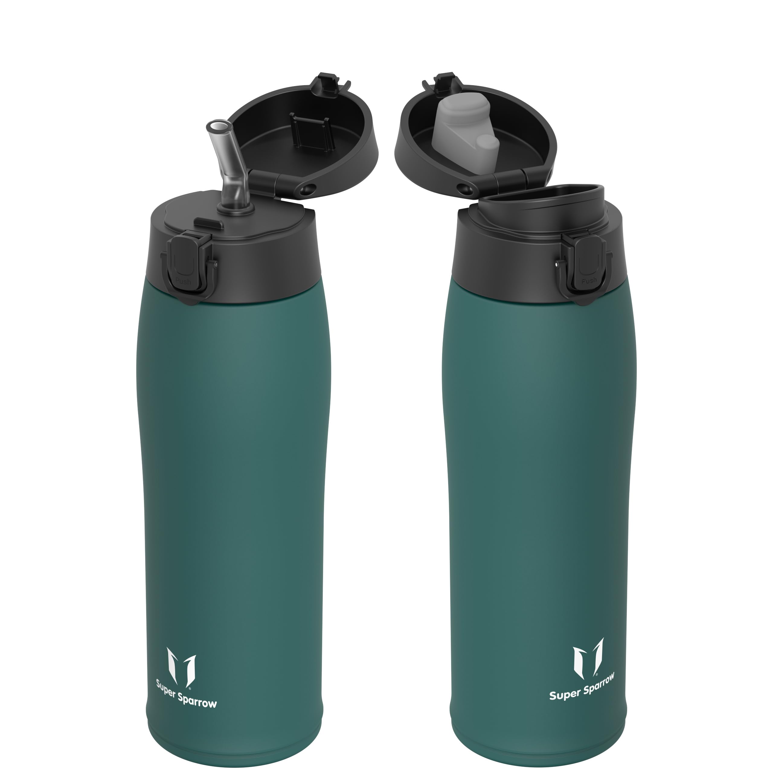 Super Sparrow Insulated Water Bottle - Travel Mug - 750ml - Stainless Steel Water Bottles - BPA Free - Leakproof Metal Bottles - Includes 2 Lids, Straw Lid & Spout Lid