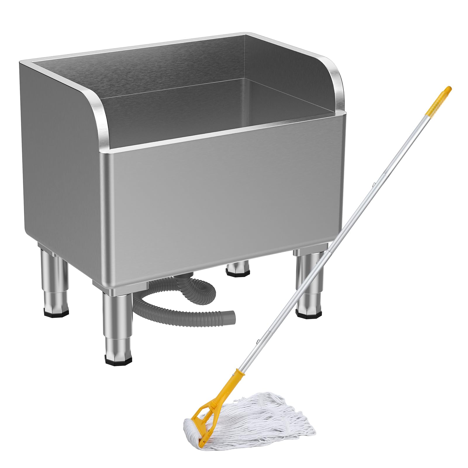 Fregadero de trapeador de 23.6 pulgadas, fregadero comercial de acero inoxidable con diseño de deflector elevado, esquina redondeada, base estable, fregaderos de limpieza y mopas de montaje incluidas