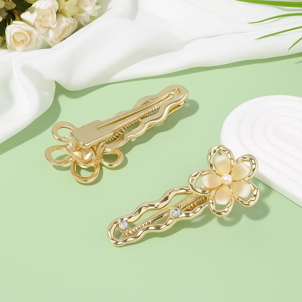 HOBBIESAY 4Pcs Flower Snap Hair Clips Alloy Rhinestone Flower Barrettes Gold and Silver Cute Hairpins Beautiful Hair Accessories for Women Party Festival Decoration 2 Colors 1.1x2.3 Inches - Image 3