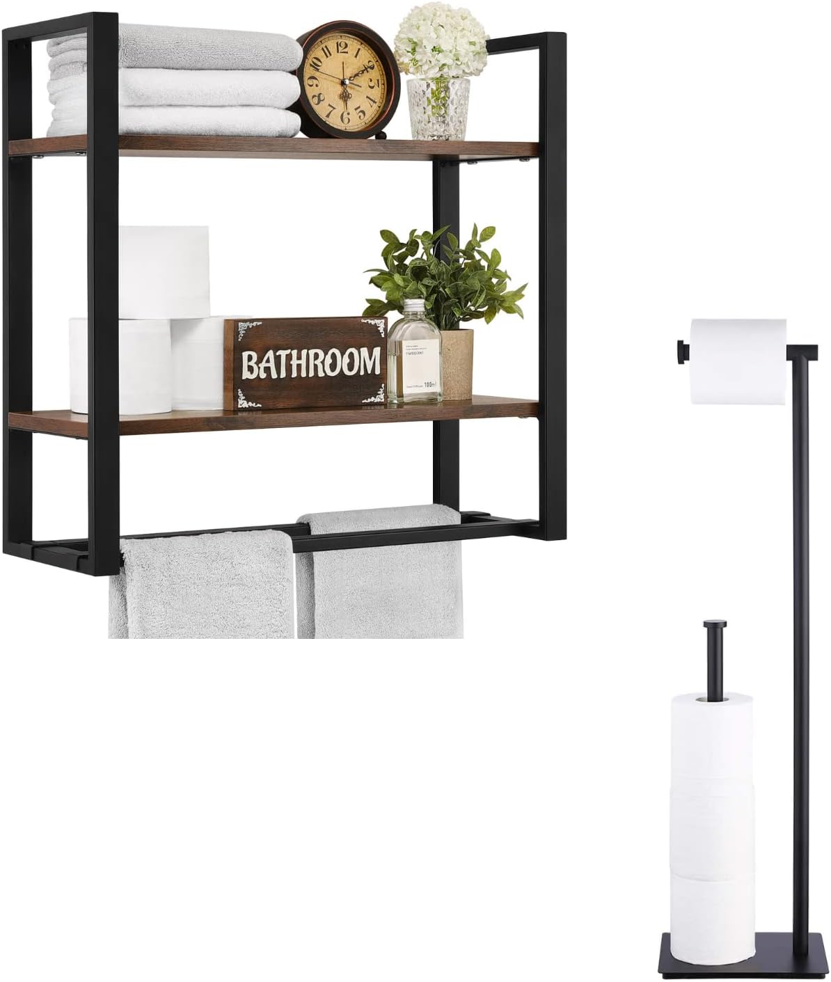 KES Bathroom Shelves 2Tier & Freestanding Toilet Paper Holder with Reserve, Metal