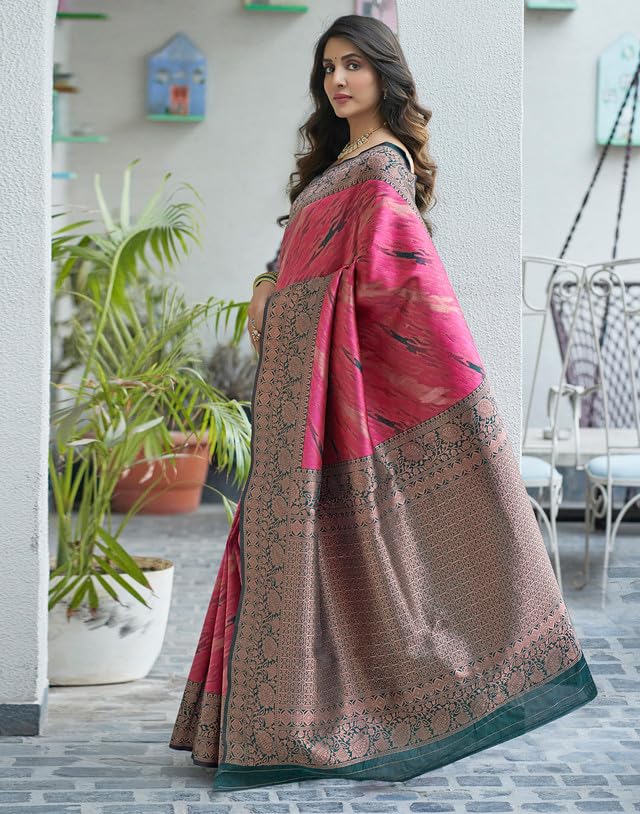Image of SIRIL Women's Banarasi Soft Silk Blend Banarasi Jacquard Saree With Unstitched Blouse Piece