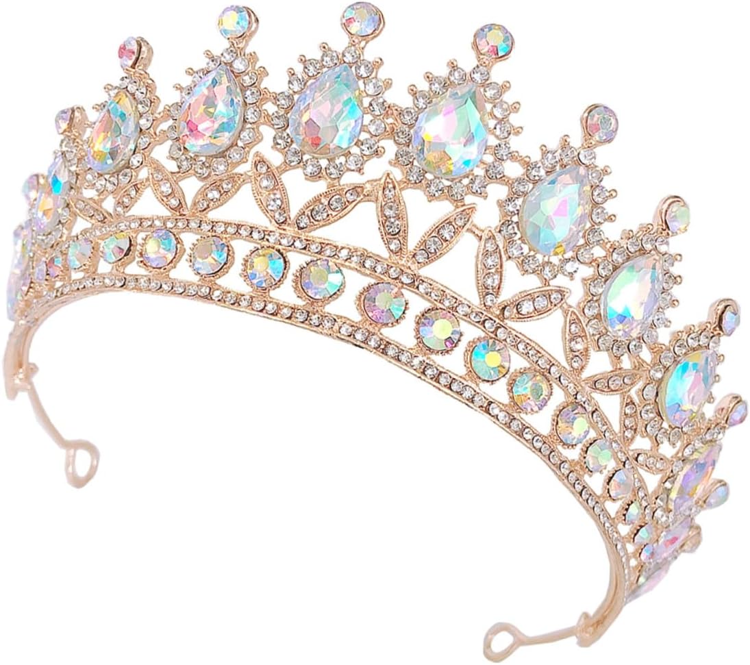 Colorful Rhinestones Tiara Crown for Women, Party and Bridal Headpiece, Gold Tone Festive Princess Circlet, Costume Accessory for Wedding and Celebrations