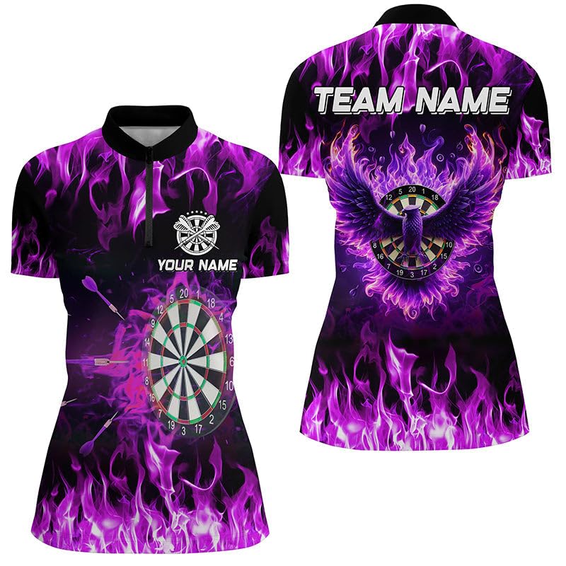 Personalisierte lila Dartscheibe mit Feuerflammen-Adler - Darts-Shirts für Herren & Damen - Individuelle Darts-Team-Trikots T1646