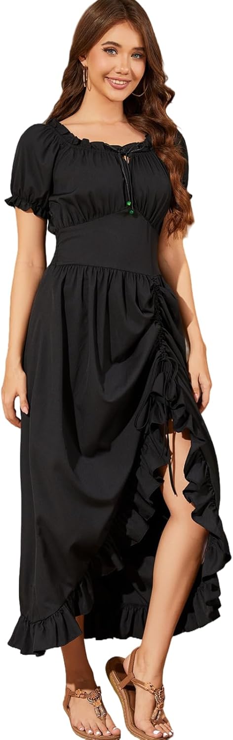 Populus Renaissance Costume Women Medieval Pirate Viking Corset Ruffle Gothic Dress for Halloween