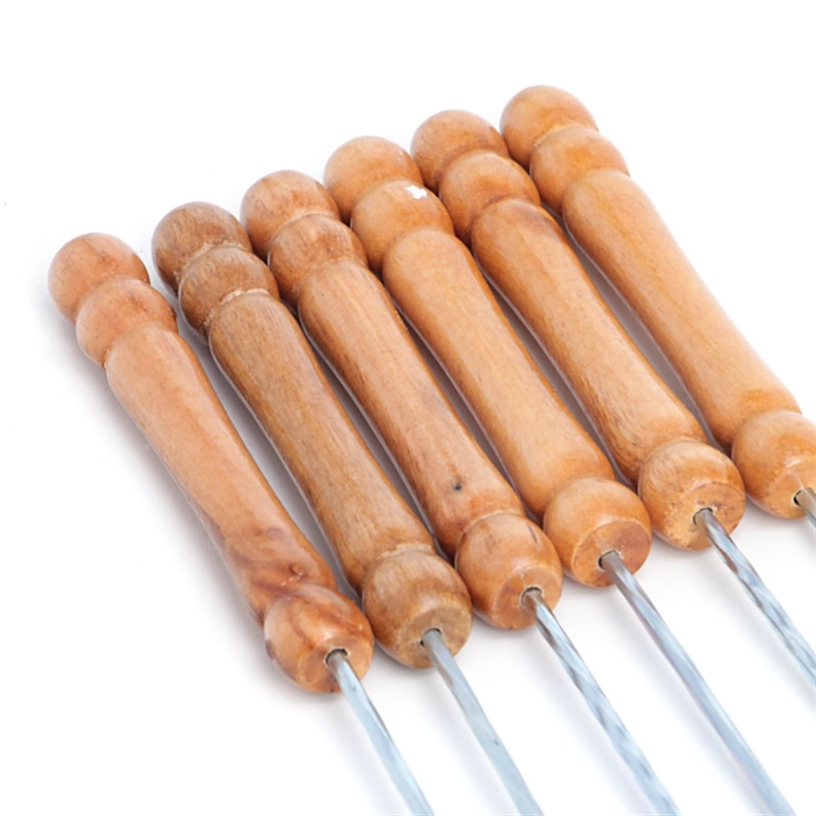 Brochetas de acero inoxidable, 12 brochetas de acero inoxidable con mango madera