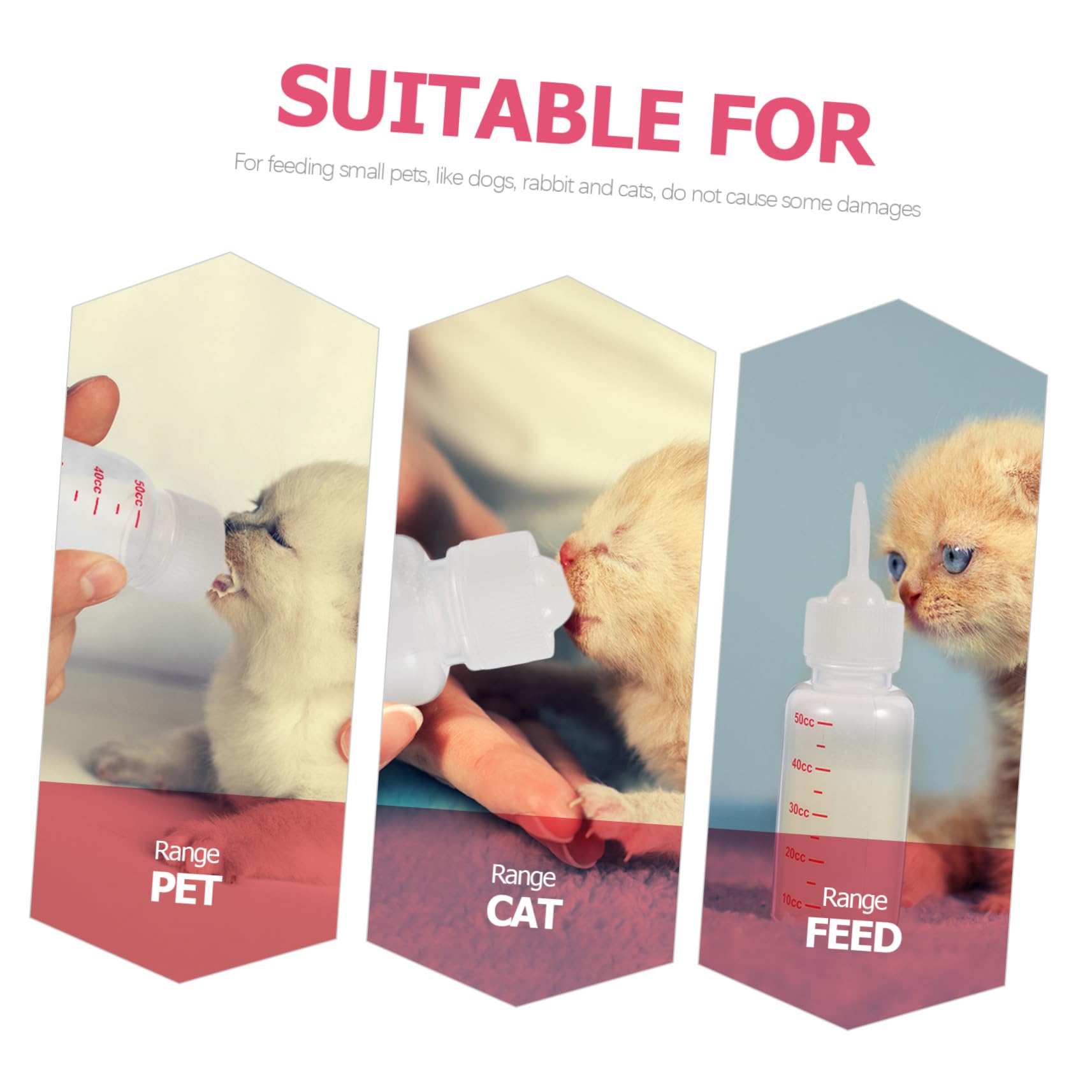 VANZACK 4sets 50ml Nursing Bottle for Puppies Kitten Newborn Small Animals Feeding Bottle Lightweight Portable Pet Feeder 5pcs*4