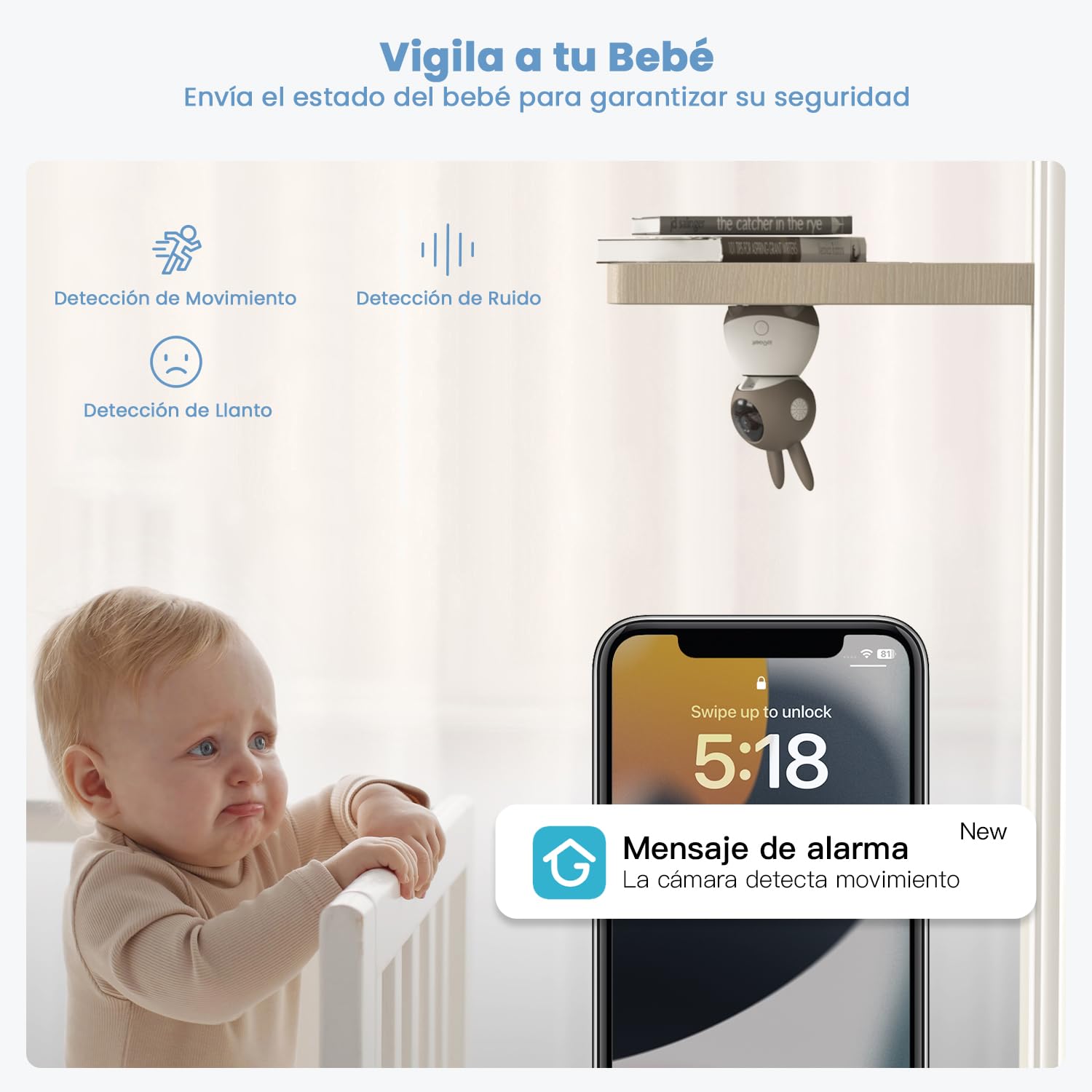 ieGeek 5” 2K/3MP Camara Vigilancia Bebe, 360° Vigilabebes con Camara con 5” Pantalla Dividible, Monitor con Audio 2 Vías, Automatic Tracking, Area Detection, Deteccion Ruido,Vox, para Recien Nacido