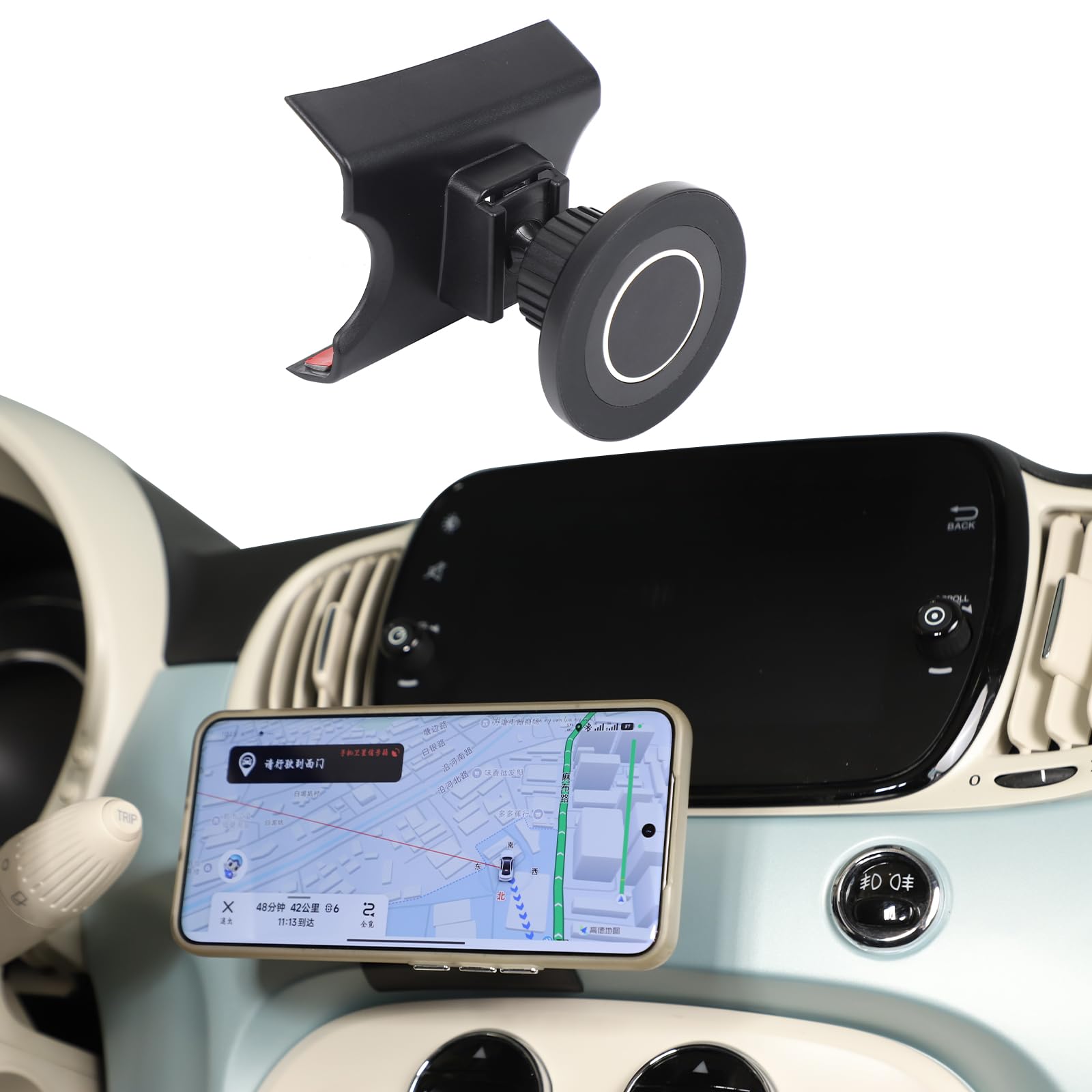 Supporto magnetico per cellulare FIAT 500 dal 2007 - Nuovo modello magnetico con testa a sfera (tipo A) - Tenuta forte, regolabile a 360°, fissaggio sicuro al cruscotto - Accessori per auto