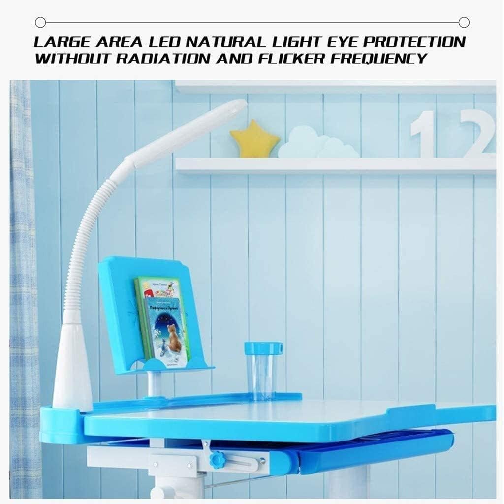 Gleamfut Kids Desk and Chair Set Adjustable Combined Study Table and Chair Set Student Writing Desk with Drawer/Lamp (Blue-c)