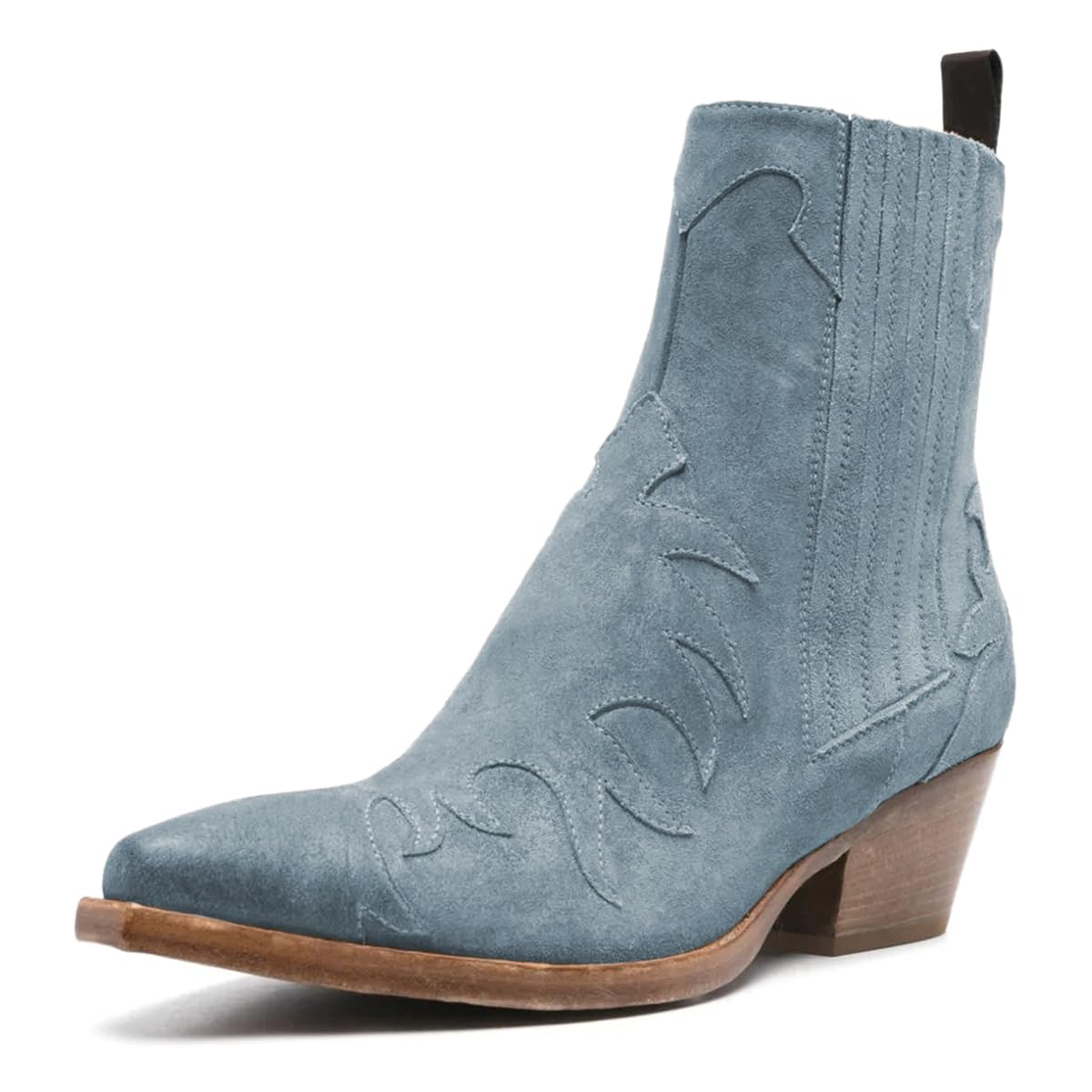 YDN Womens Western Ankle Cowboy Boots Embroidered Pointed Toe Block Heel Pull On Booties for Casual Daily Outfit