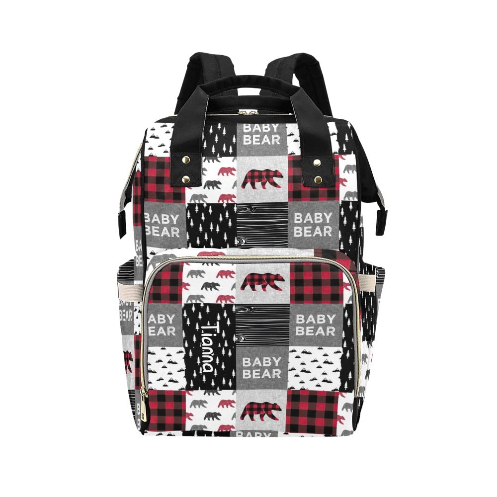 XOZOTY Bear Buffalo Plaid Diaper Backpack Nappy Nursing Baby Bags Gifts Tote Bag for Women