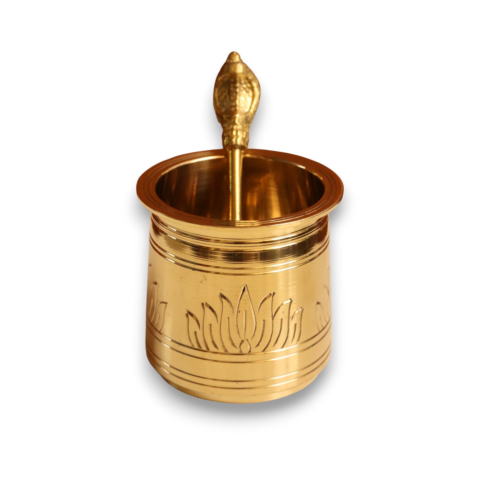Brass Lotus Panchapatra Udharini Set - Pooja Thali -1