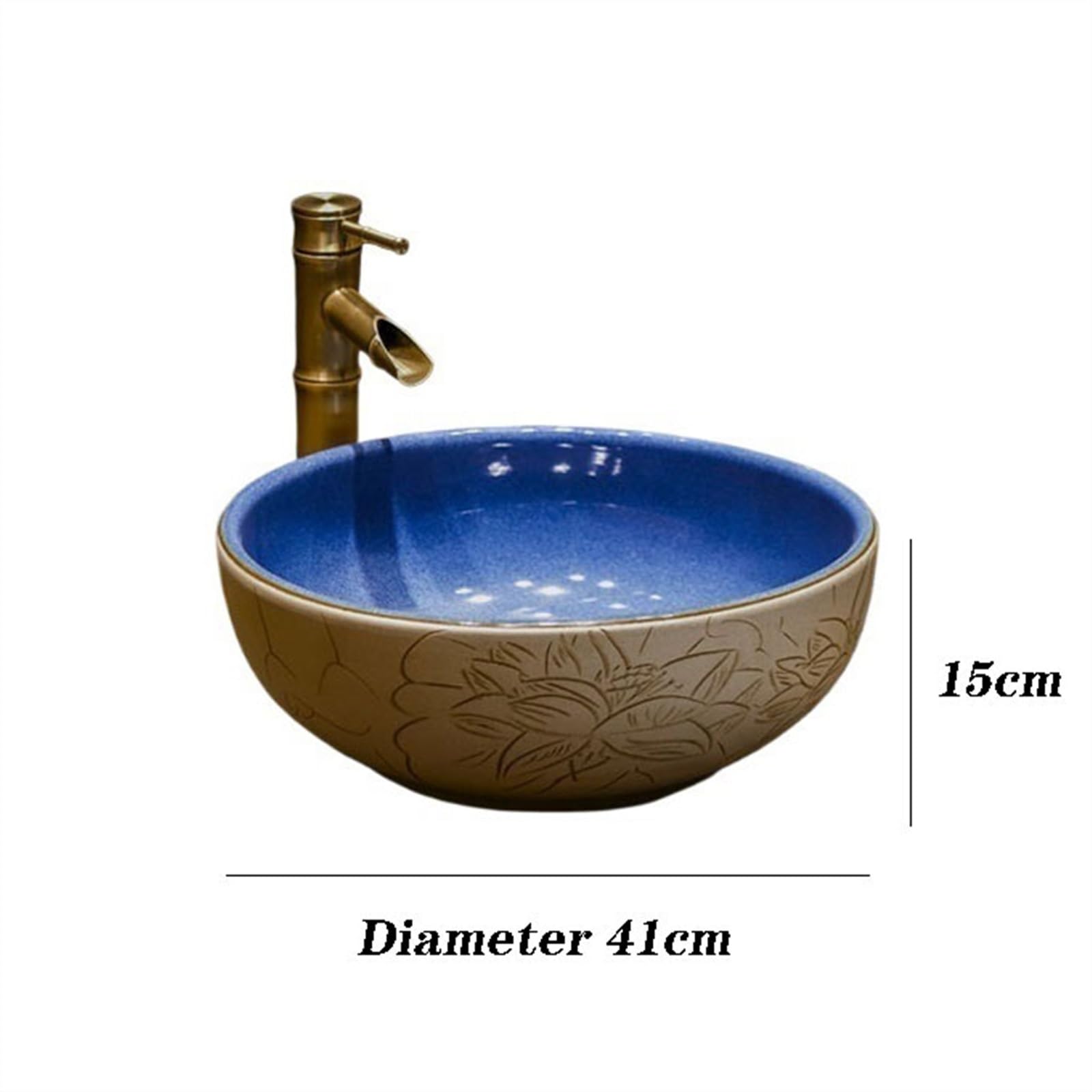 Ręcznie rzeźbiona antyczna ceramiczna okrągła umywalka łazienkowa - łatwa do czyszczenia umywalka na balkon i artystyczna dekoracja elegancki design nowoczesne domy