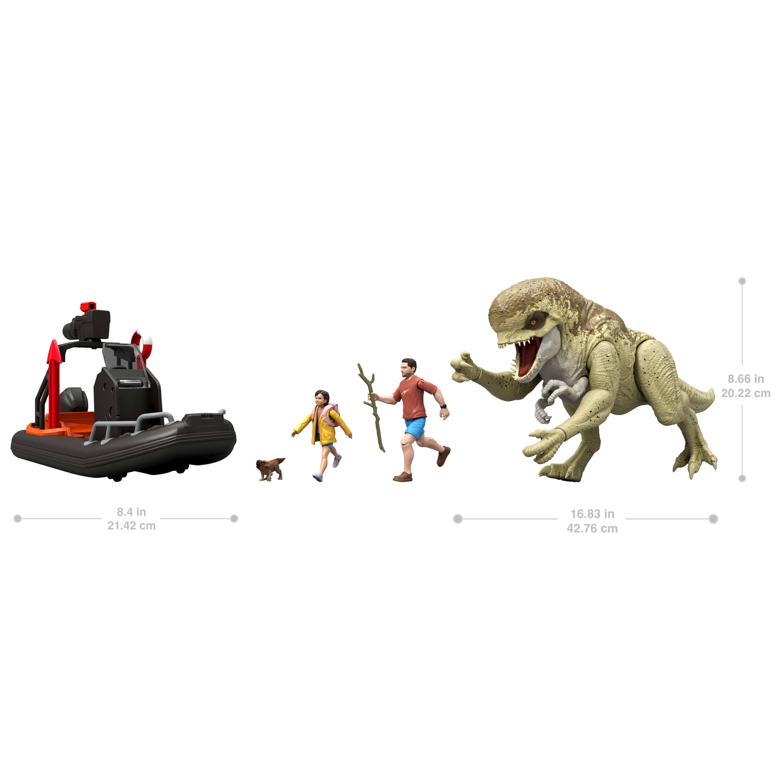 Mattel Jurassic World - La rinascita Storypack, Veicolo, Dinosauro e Umano