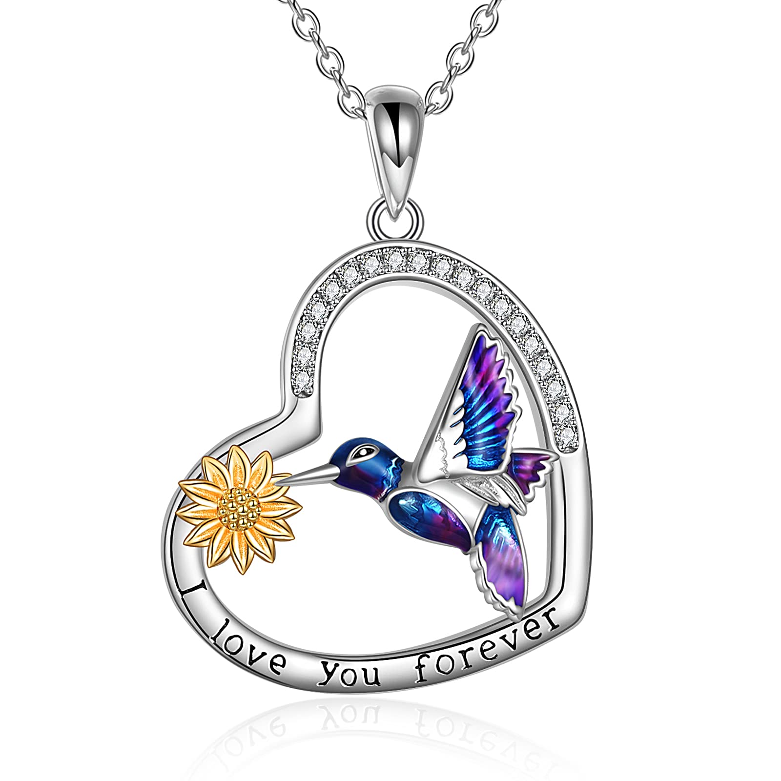 YFN Collar de colibrí de plata de ley 925 collar de pájaro joyería grabada fuerte Brave libre Colibrí Regalos para las mujeres, Plata esterlina