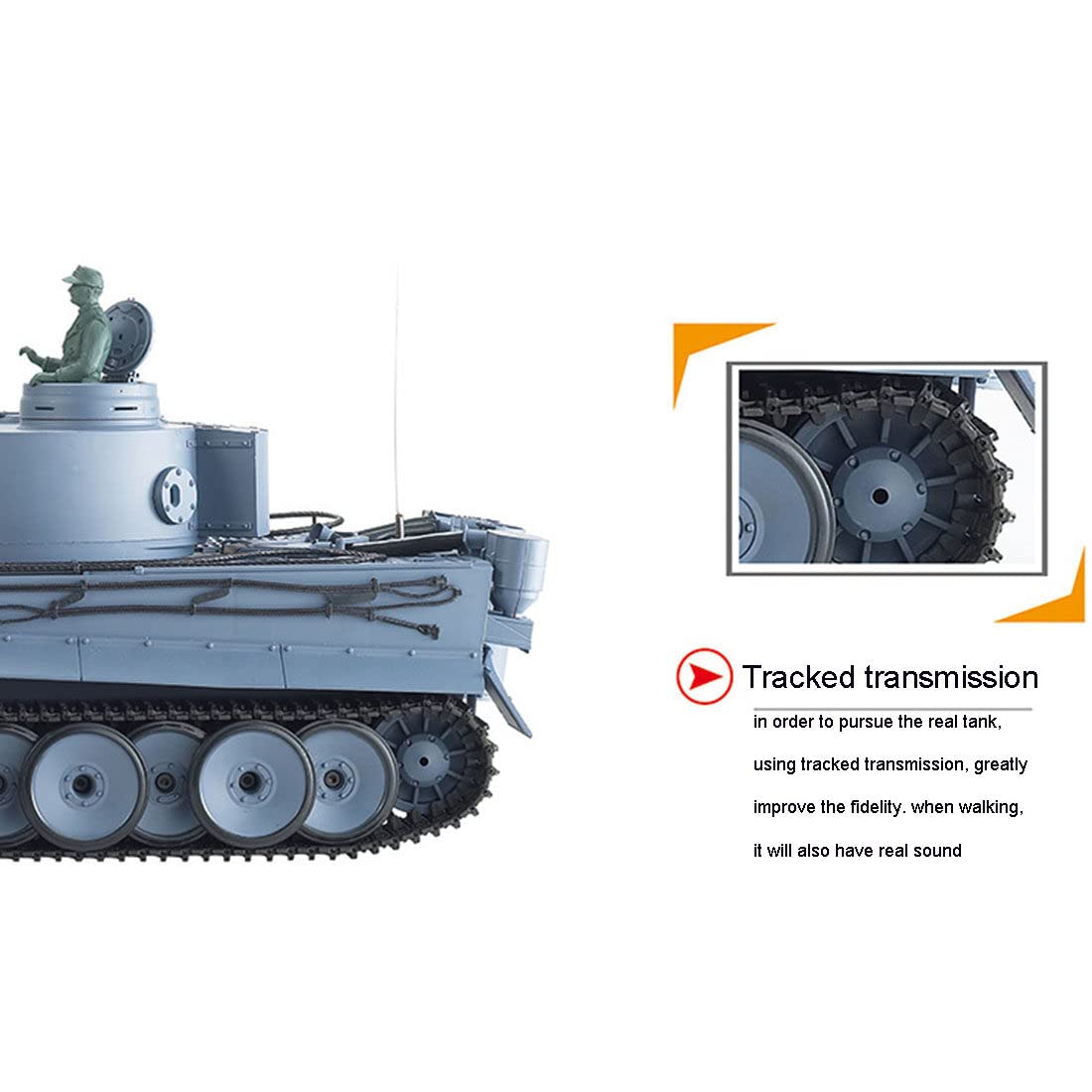 1/16 Scala tedesca Tiger I RC Tank 3818, Heng Long 7.0 RTR 2.4GHz Telecomando Serbatoio militare con torretta rotante a 340°, fumo, suono, luce, tiro BB e combattimento a infrarossi (versione