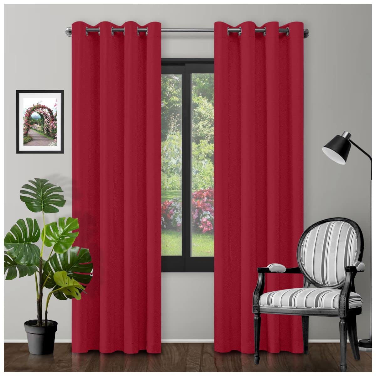 GC GAVENO CAVAILIA Thermal Insulated Blackout Ring Top Eyelet Curtains | Premium Energy-Efficient Drapes | Light Blocking & Room Darkening For Bedroom & Living Room | Deep Red 66X72 Inch