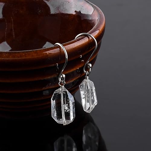 Miniatura 5 de Aretes colgantes de cristal crudo para mujeres y niñas Joyas de piedras preciosas naturales Joyas de piedra natal Plata de ley 925 Aretes