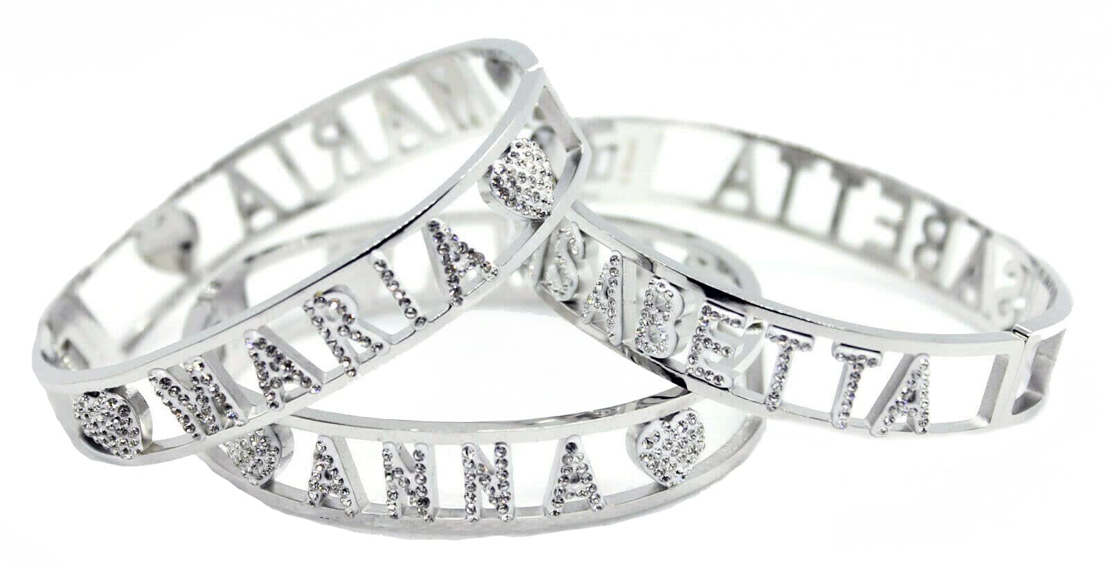 Bracciale con nome acciaio inossidabile rigido strass made in italy idea regalo (Valentina)