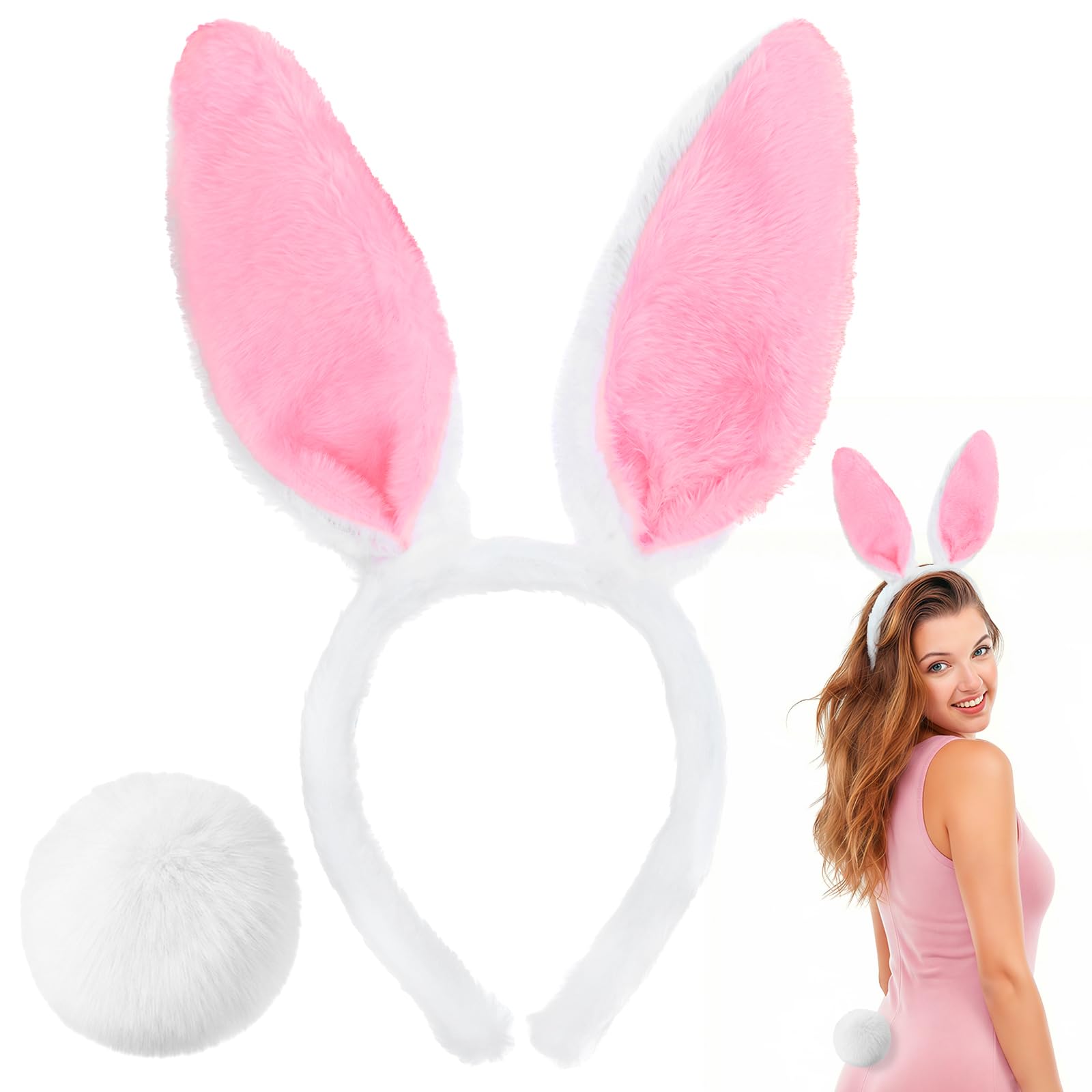 CHONGQILAO Diadema con orejas de conejo, accesorio para disfraz de conejo, diadema para adultos, orejas de conejo, diadema para Pascua, cosplay, fiesta — view 16