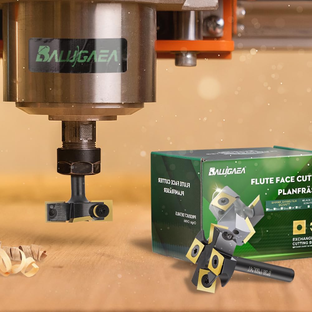 Planfräser 8mm Schaft Nutfräsen 38,1 mm Schnittdurchmesser Planfräser für Oberfräse CNC Holz Fräser mit 4 TiN-besch Hartmetallmessern 12 x 12 mm