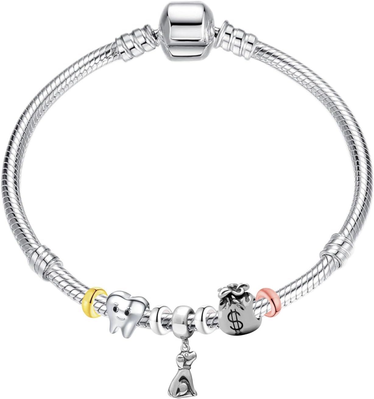 Clip Stopper Charms Sterling Silver Rondelle Spacer Bead Charm Stopper Charm for Pandora Charm Bracelets - Image 5