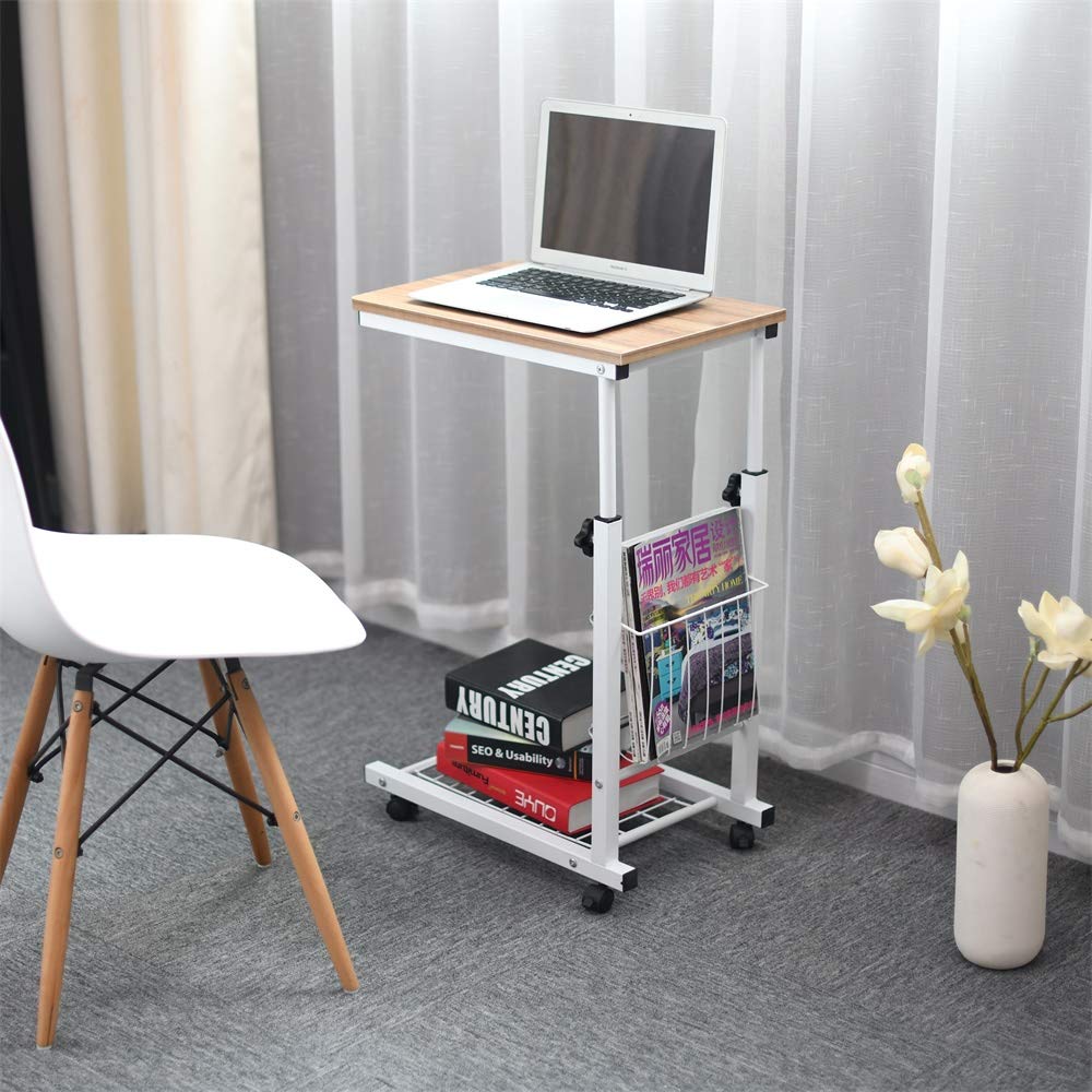 sogesfurniture End Table,Portatile Tavolo Laptop con Ruote,Tavolino,Compatto Tavolo per PC Notebook Tavolino per caffè Tavolino da Scrivania,Altezza Regolabile,Quercia BHEU-C6-OK