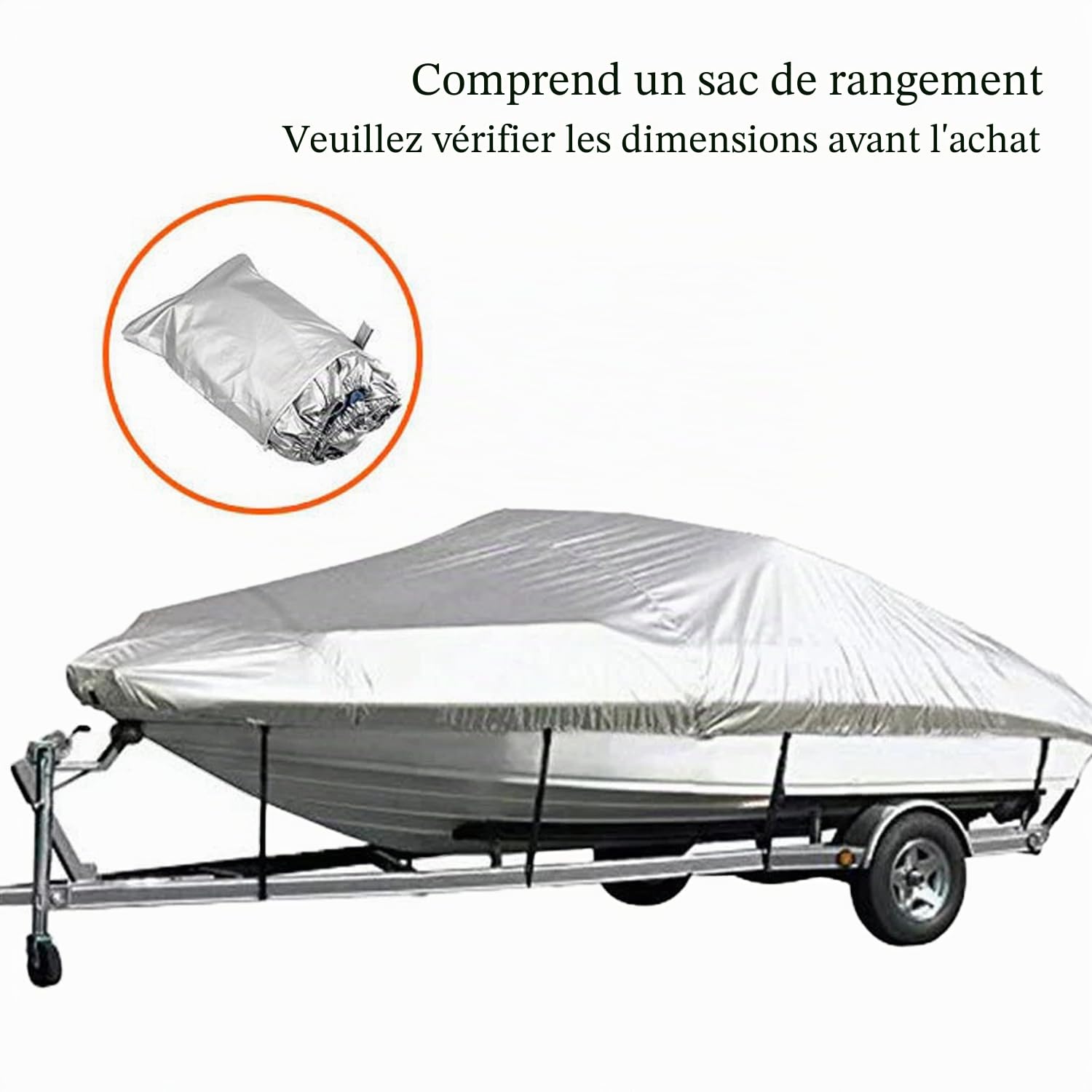 Bâche De Bateau pour Remorque,Très Résistante 210D,Housse De Bateau Imperméable,3 Couches Anti-UV,pour Yacht,Bateau De Pêche,Tri-Coque(Argent) (17-19FT：600 x 300cm)